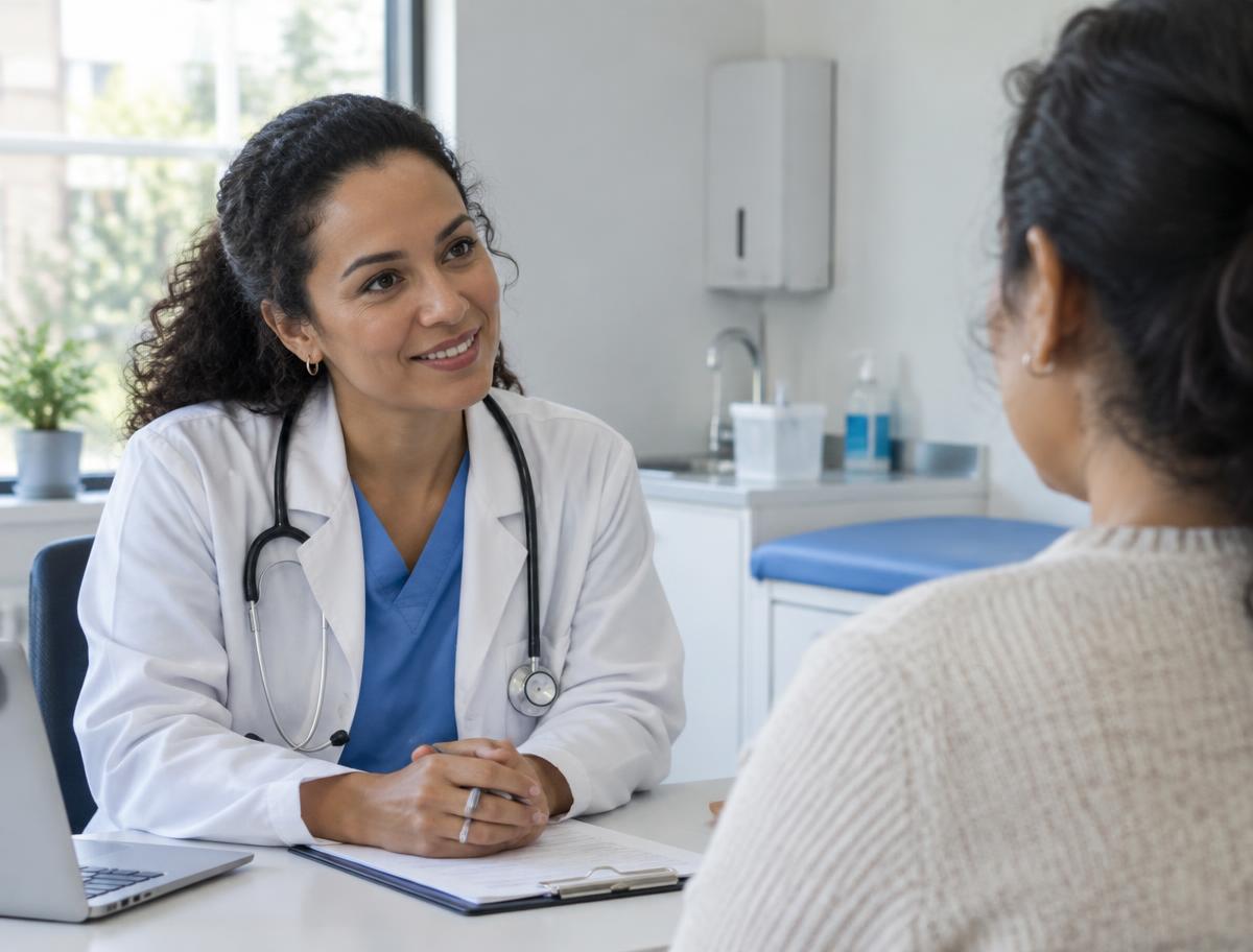 Médica atendendo uma paciente em uma clínica